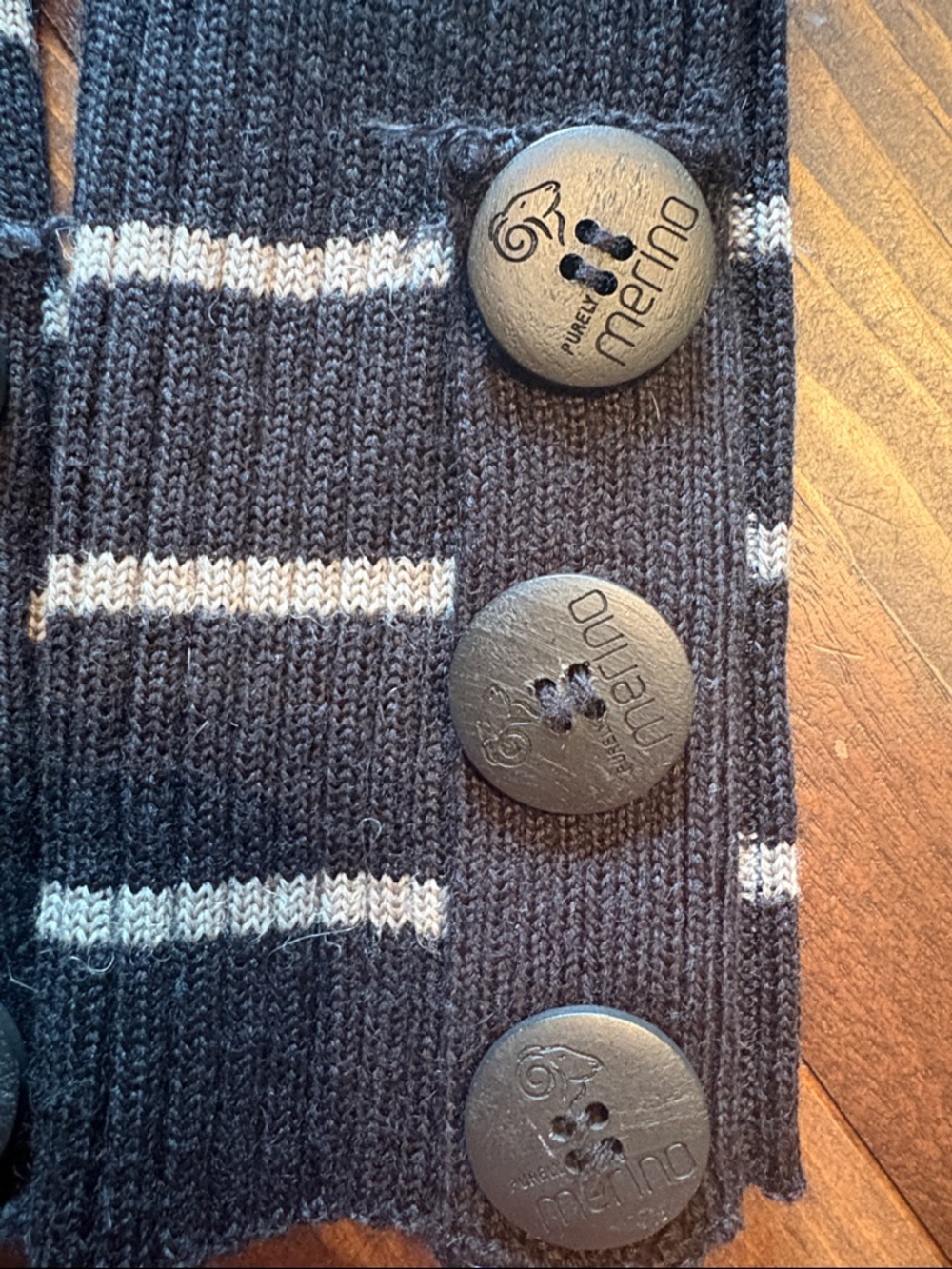 Striped Black & Gray Buttoned leg Warmers - Picture 4 of 4